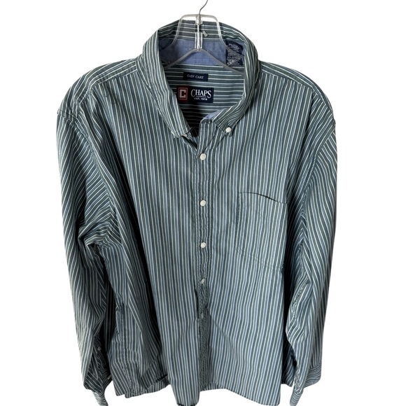Chaps Long Sleeve Striped Shirt Button Down Shirt Green XL - Picture 2 of 6